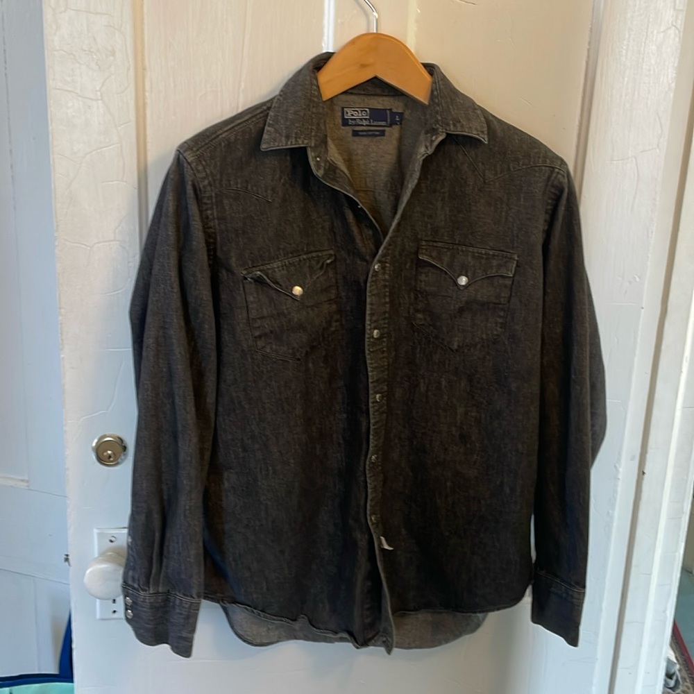 Ralph Lauren Polo washed black denim snap front size L